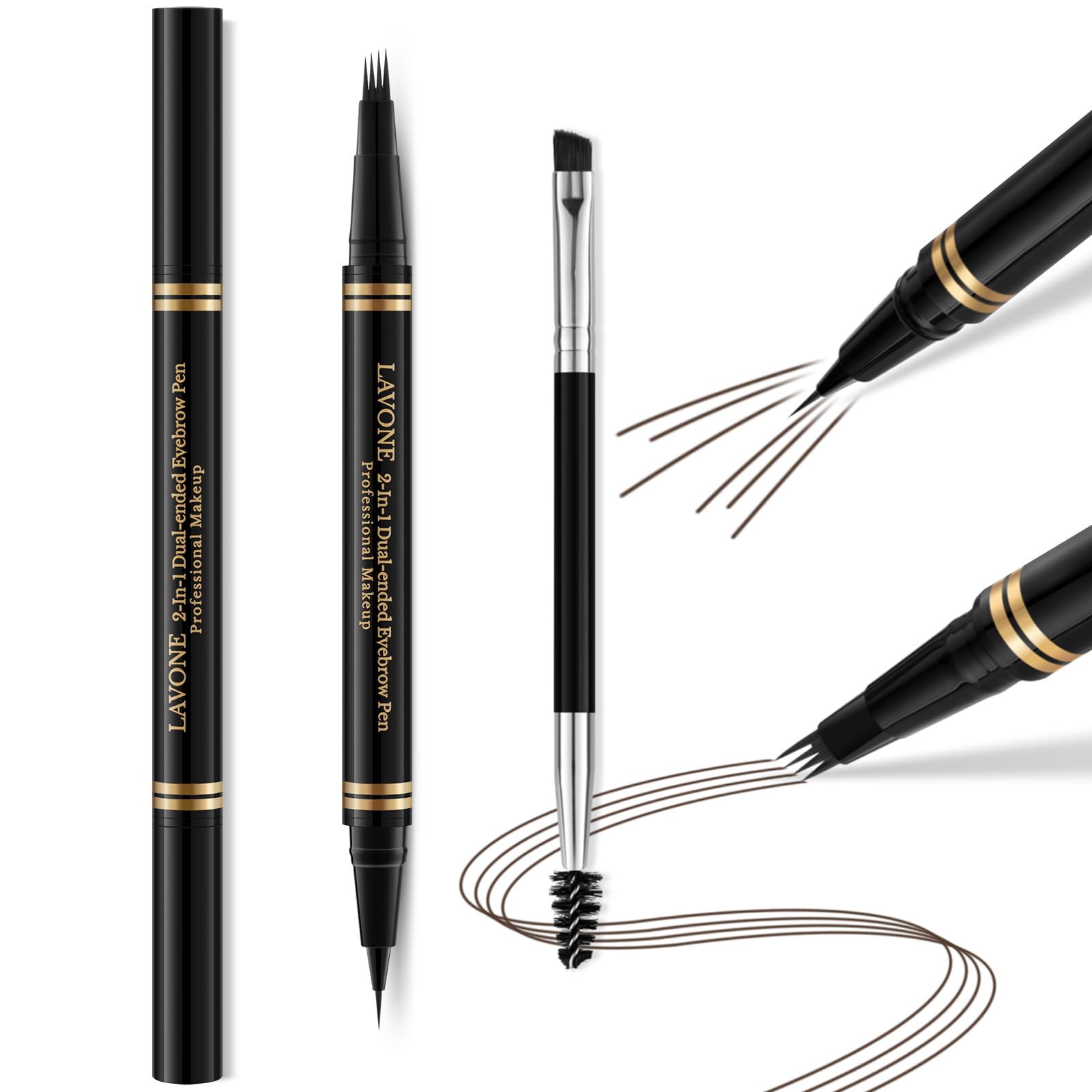 LAVONE Eyebrow Pen 2-in-1 Microblade Waterproof Pencil – Ebony