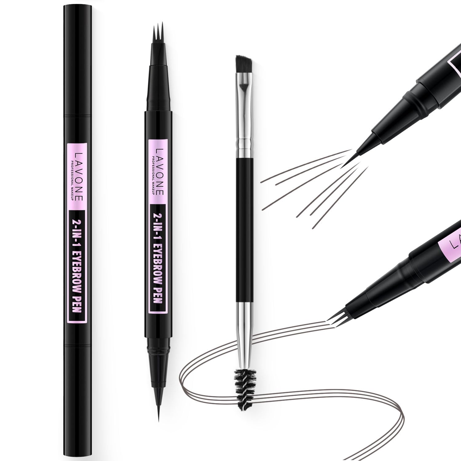 LAVONE 2-in-1 Waterproof Eyebrow Pen | 3-Tip Microblade & Ultra-Precise Brow Pen – Dark Grey