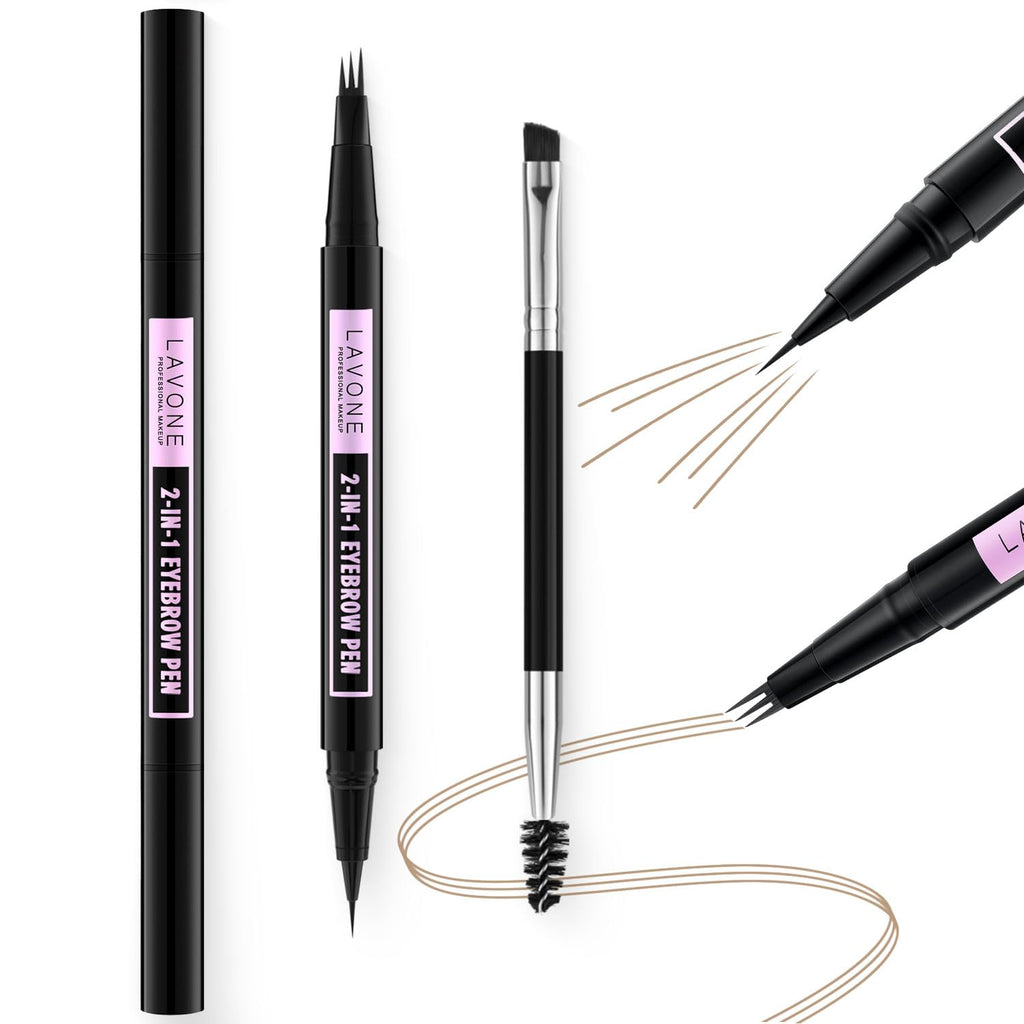 LAVONE Eyebrow Pencil 2-In-1 Waterproof Microblade – Taupe, Ultra-Precise 3-Tip Pen