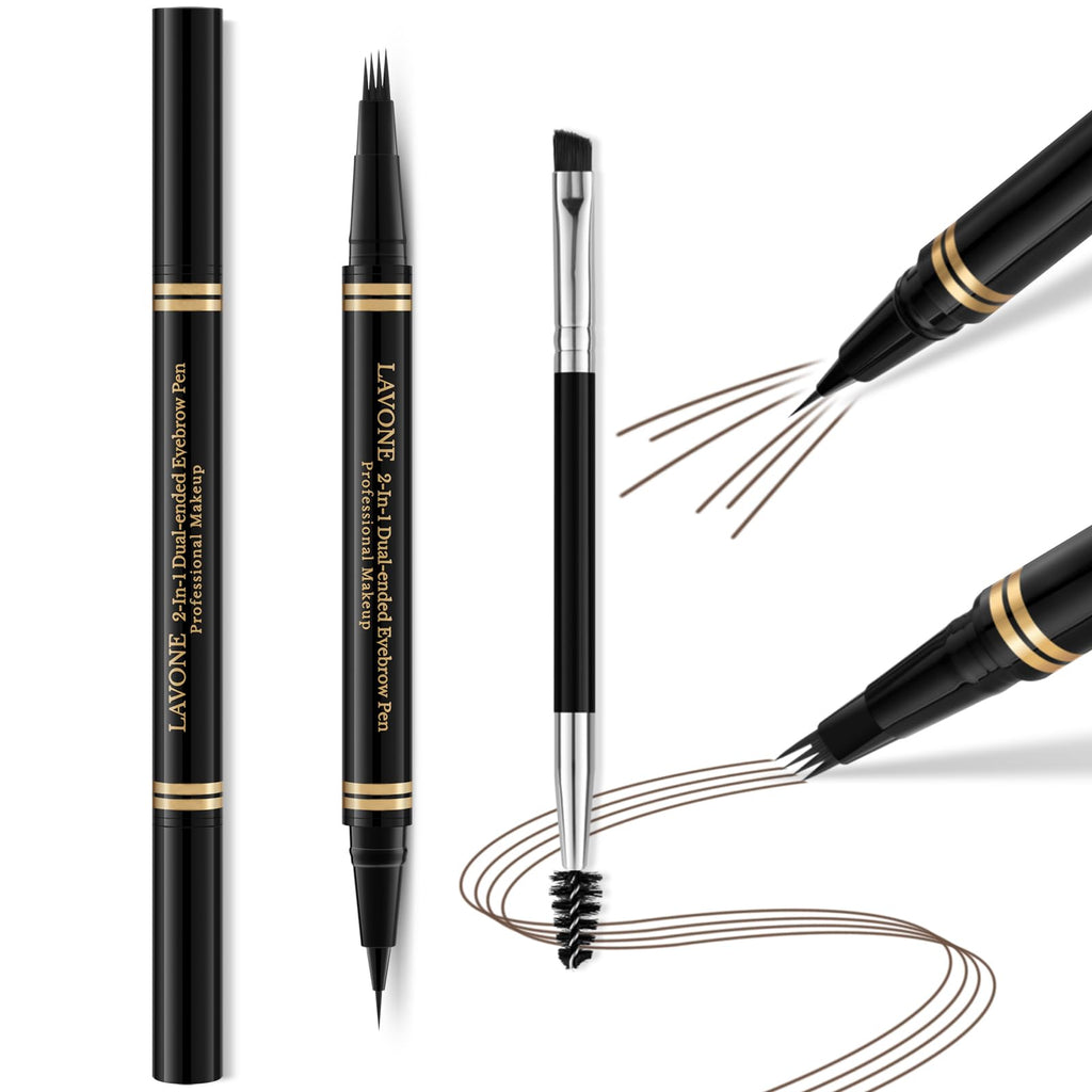 LAVONE 2-in-1 Eyebrow Pen – Waterproof Microblading Brow Pencil in Dark Brunette