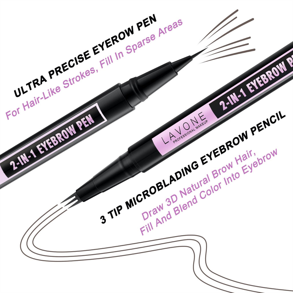 LAVONE Eyebrow Pencil 2-in-1 Waterproof Pen — 3-Tip Microblade & Ultra-Precise