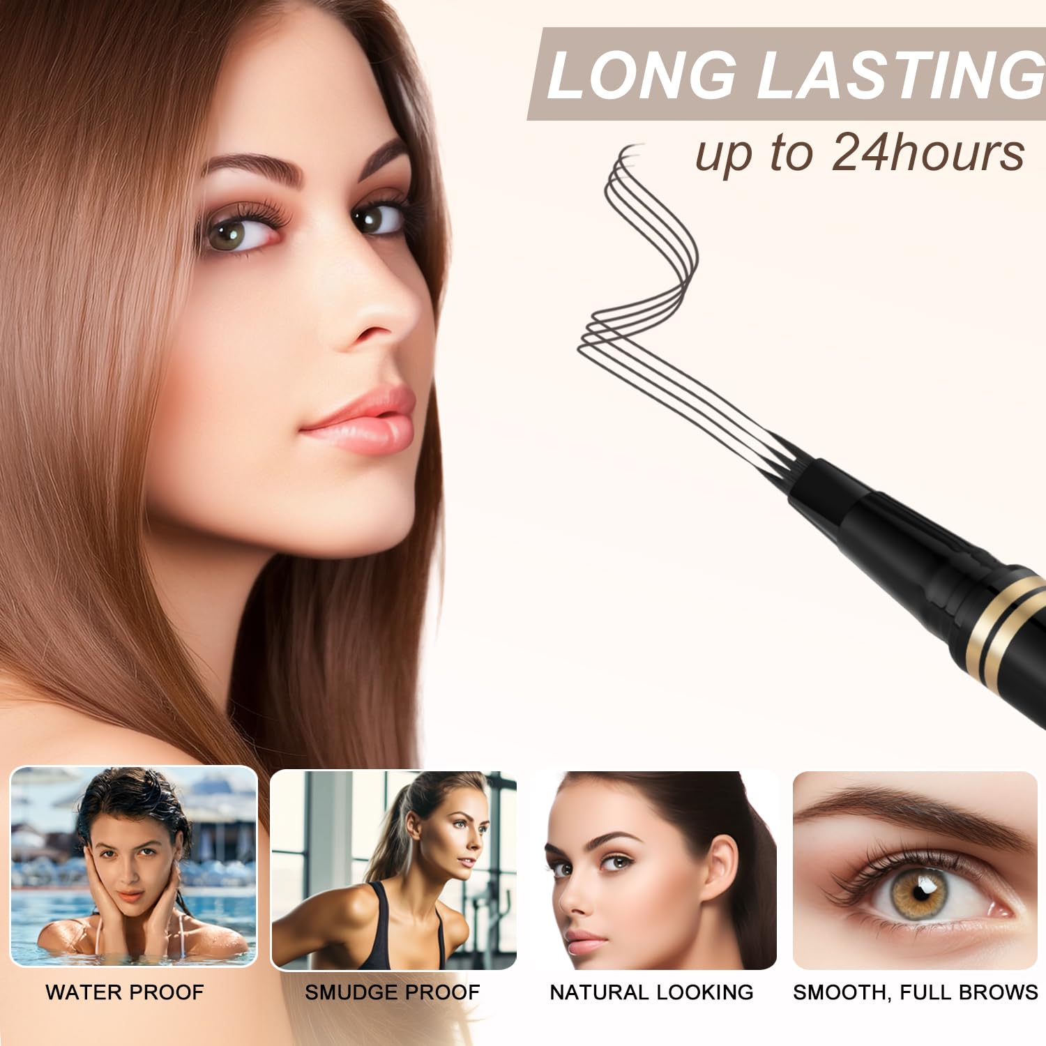 LAVONE 2-in-1 Microblading Eyebrow Pen - Waterproof, Ultra-Precise 4-Tip Pencil (Dark Grey)