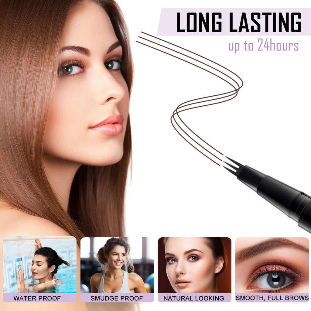 LAVONE 2-in-1 Eyebrow Pen – Waterproof, 3-Tip Microblading, Ultra-Precise Brow Pencil in Ebony with Dual Brush