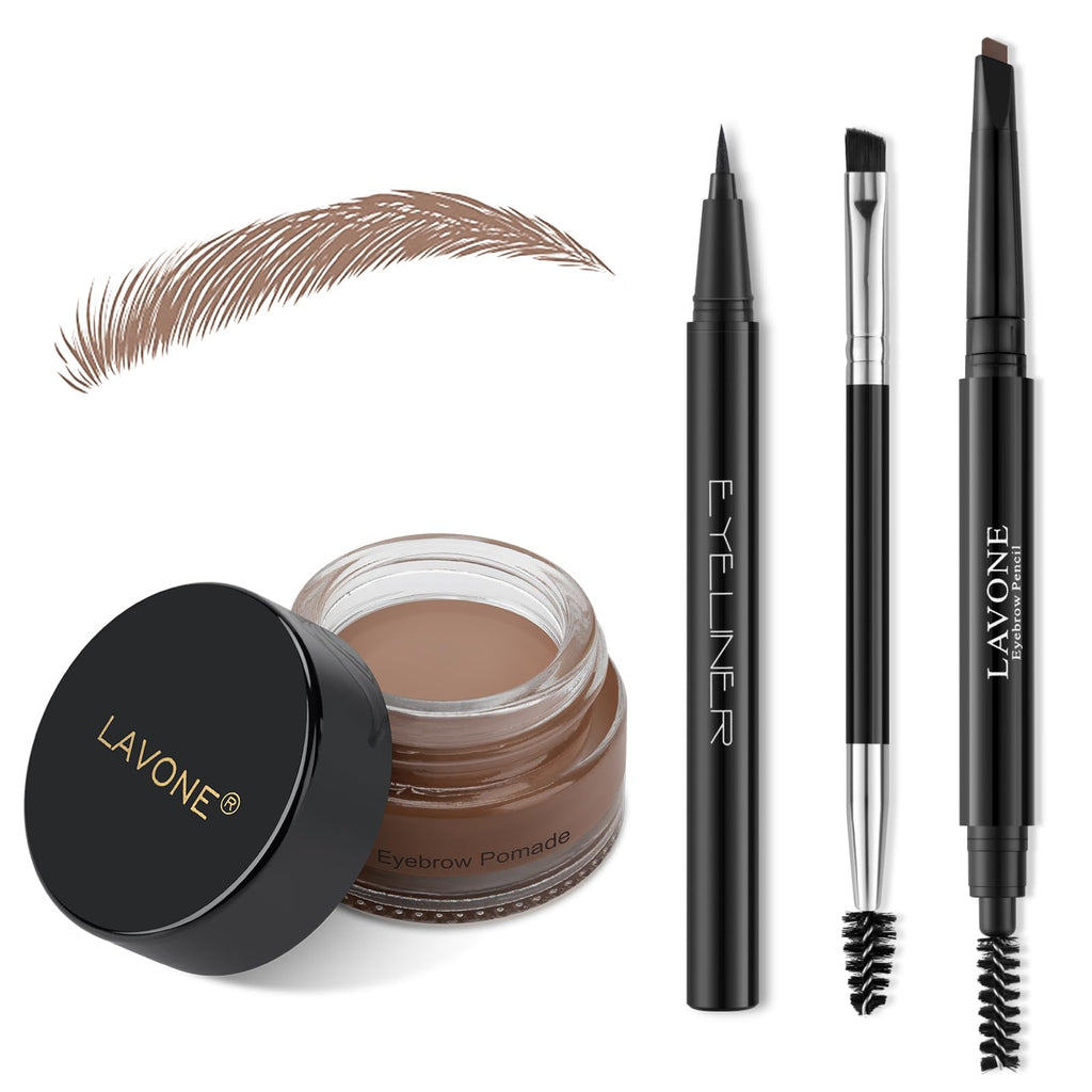 LAVONE Eyebrow Stamp Pencil Kit - Waterproof, Long-Lasting Brow & Eyeliner Set (Ash Brown)