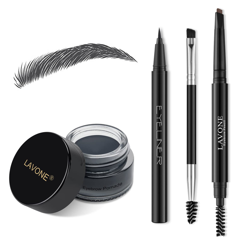 LAVONE Eyebrow Stamp Pencil Kit | Waterproof Brow Pencil, Eyeliner & Pomade – Dark Black