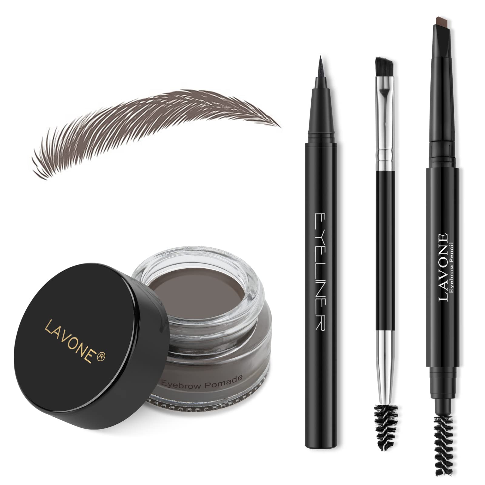 LAVONE Eyebrow Stamp Kit | Waterproof Brow Pencil, Eyeliner & Pomade in Ebony