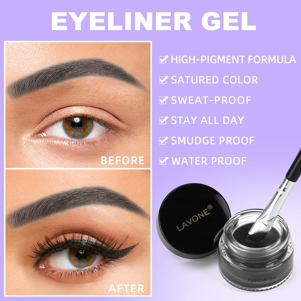 LAVONE Eyeliner Set — Waterproof 3-in-1 Gel, Liquid, and Angled Brush
