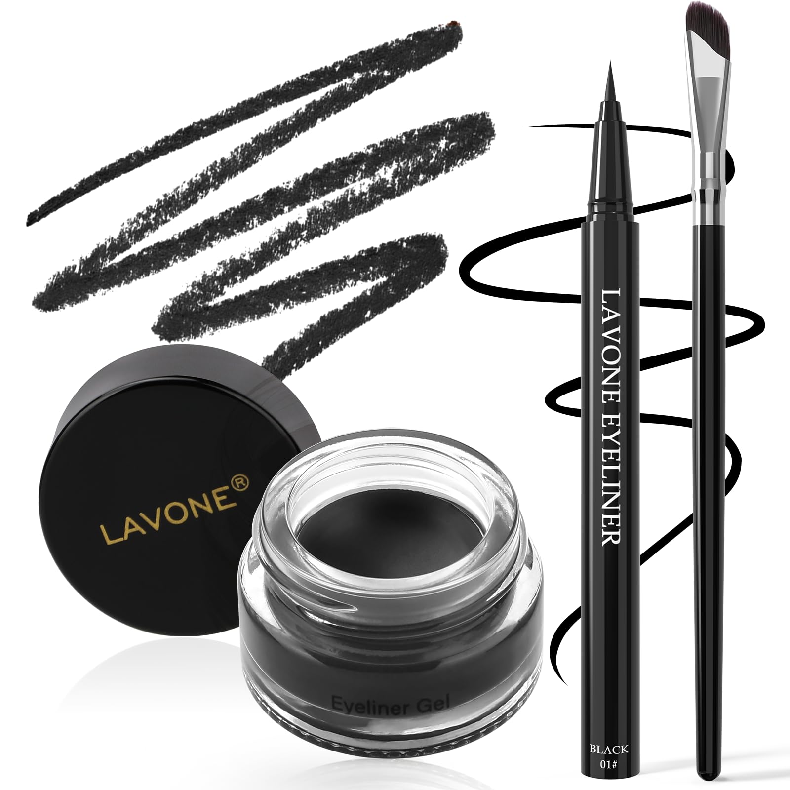 LAVONE Eyeliner Set — Waterproof 3-in-1 Gel, Liquid, and Angled Brush