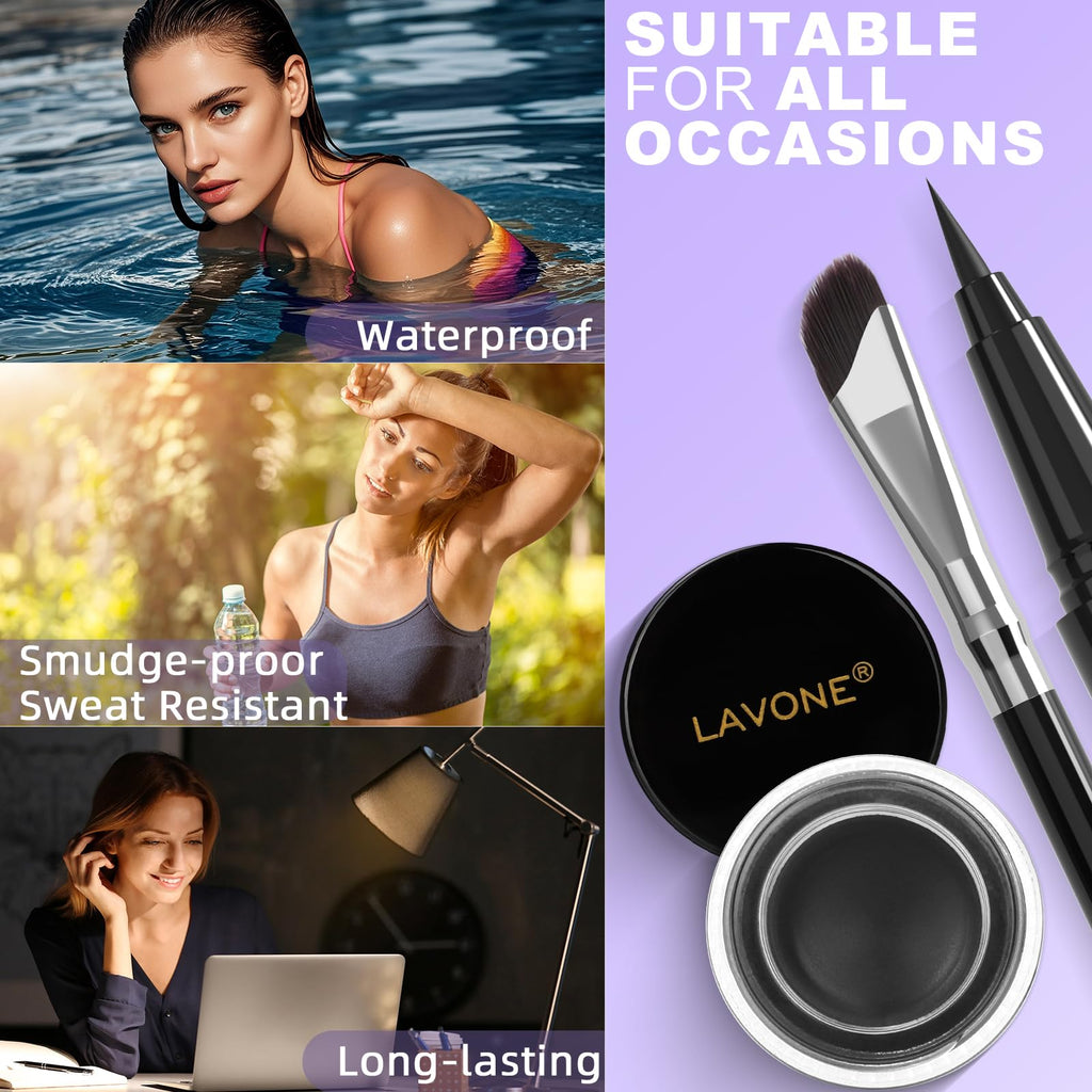 LAVONE Eyeliner Set — Waterproof 3-in-1 Gel, Liquid, and Angled Brush