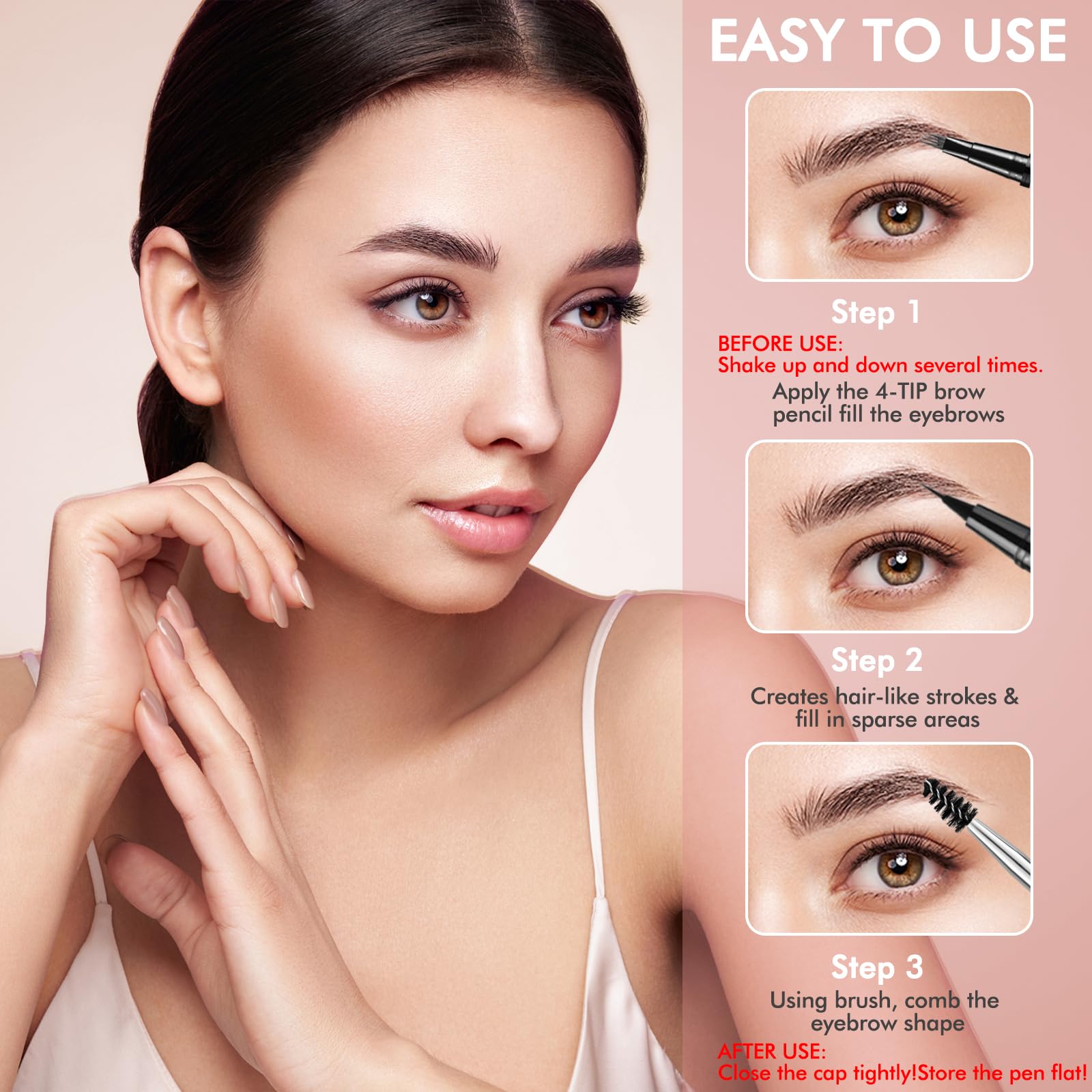 LAVONE 2-in-1 Eyebrow Pen | Waterproof Microblading Brow Pencil, Black