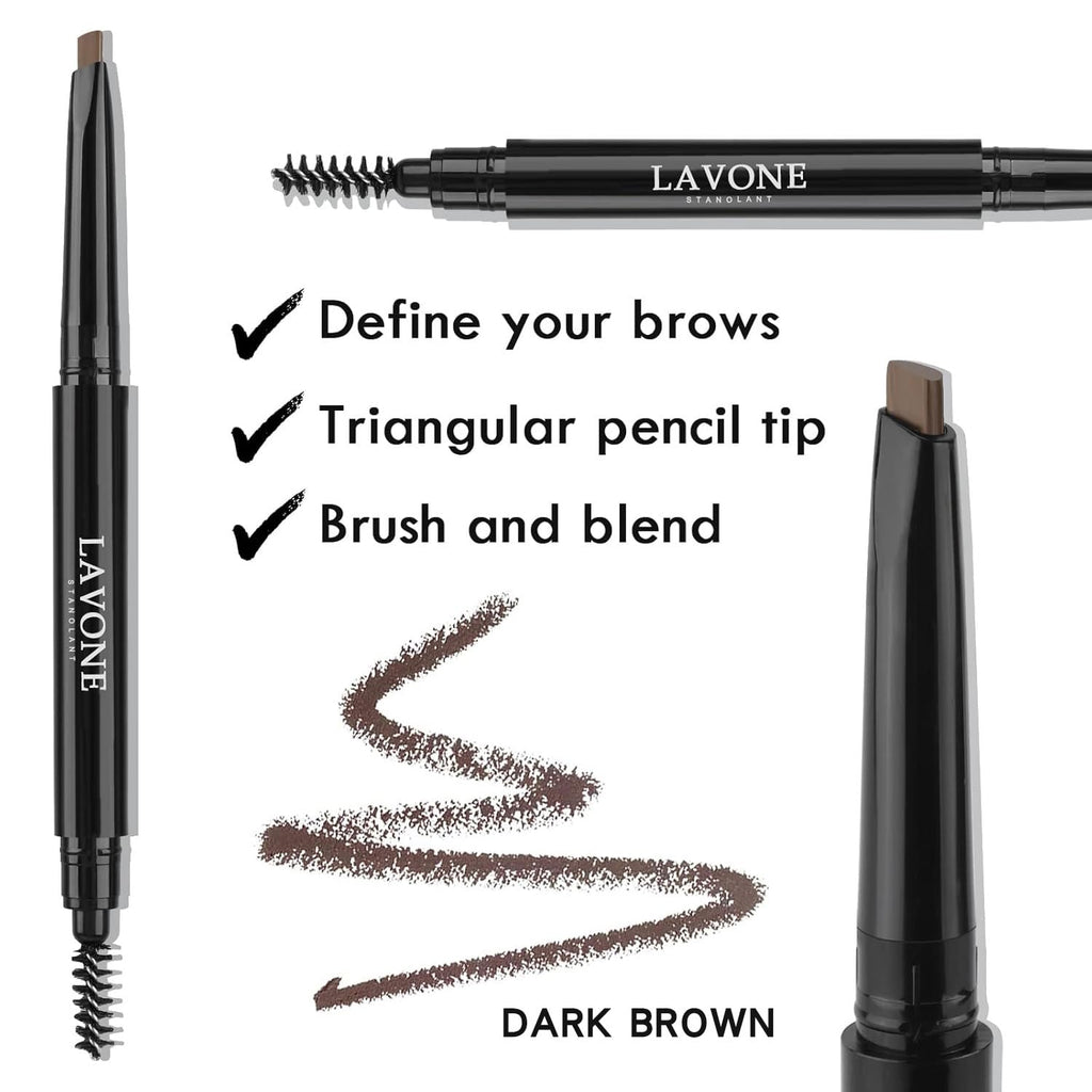 LAVONE Eyebrow Stamp Pencil Kit | Waterproof Brow Pencil, Eyeliner & Pomade – Dark Black