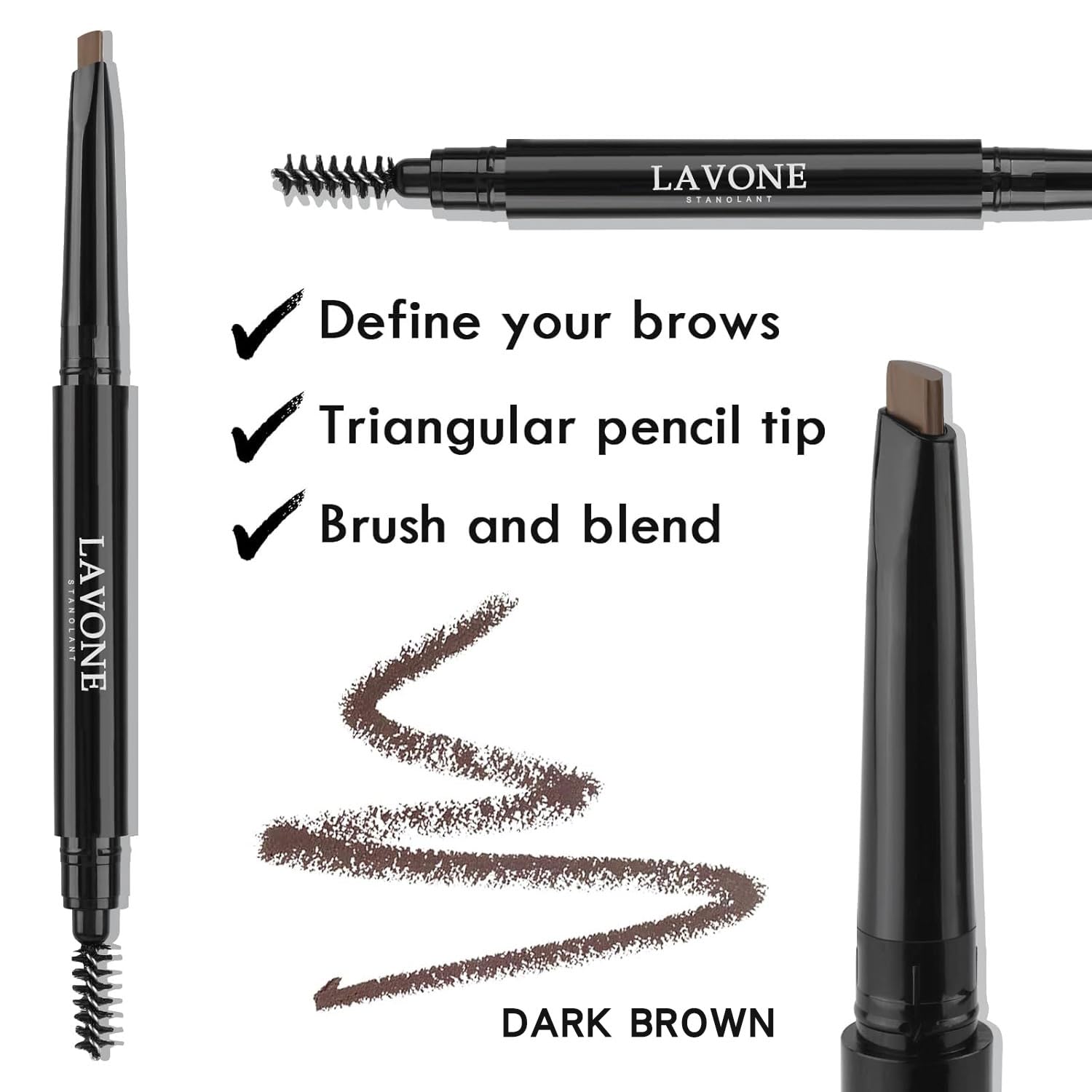 LAVONE Eyebrow Stamp Kit | Waterproof Brow Pencil, Eyeliner & Pomade in Ebony