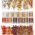 Laza Autumn Nail Glitter – 12-Color Acrylic Glitter Powder, Retro Copper Iridescent Flakes, 120g
