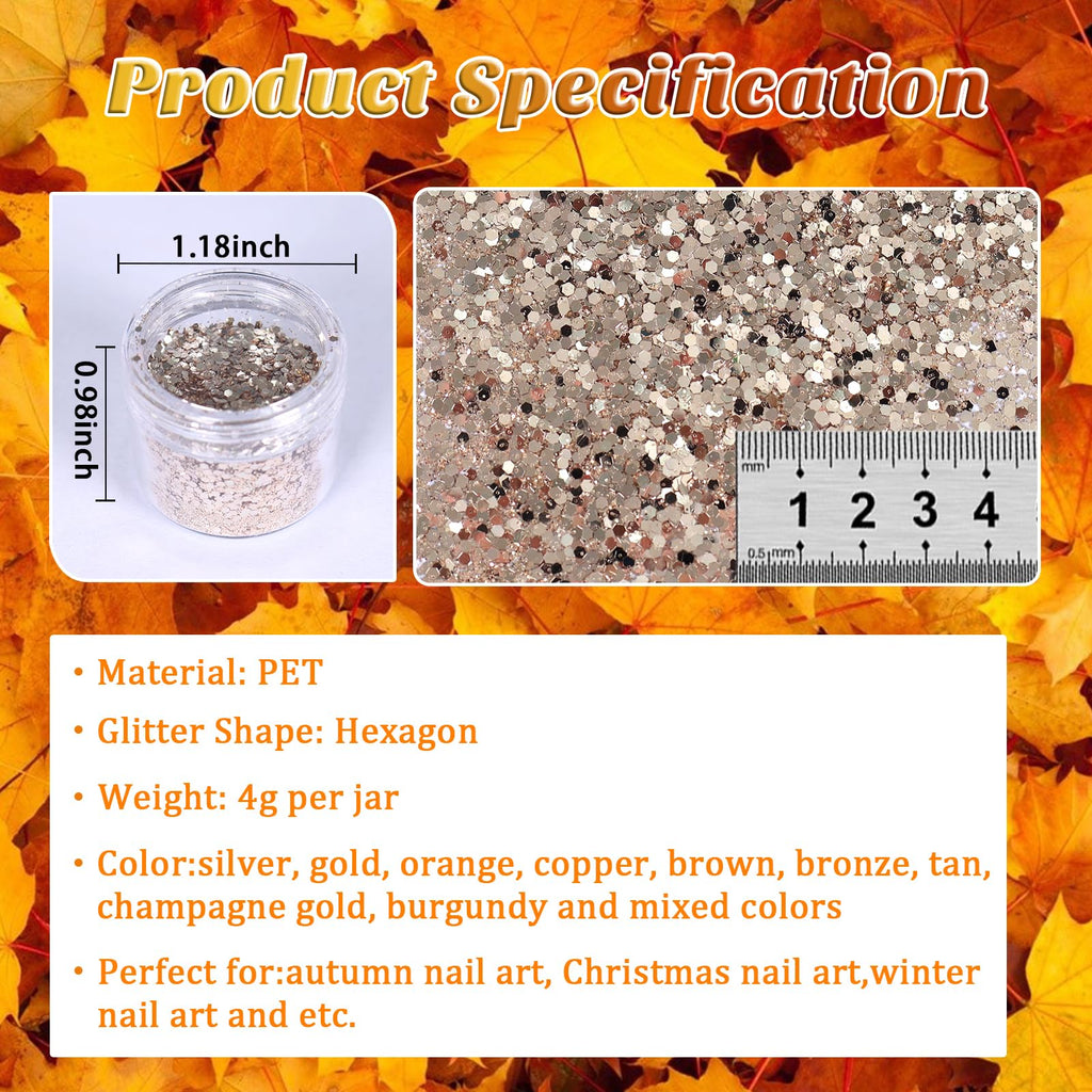 Laza Autumn Nail Glitter – 12-Color Acrylic Glitter Powder, Retro Copper Iridescent Flakes, 120g