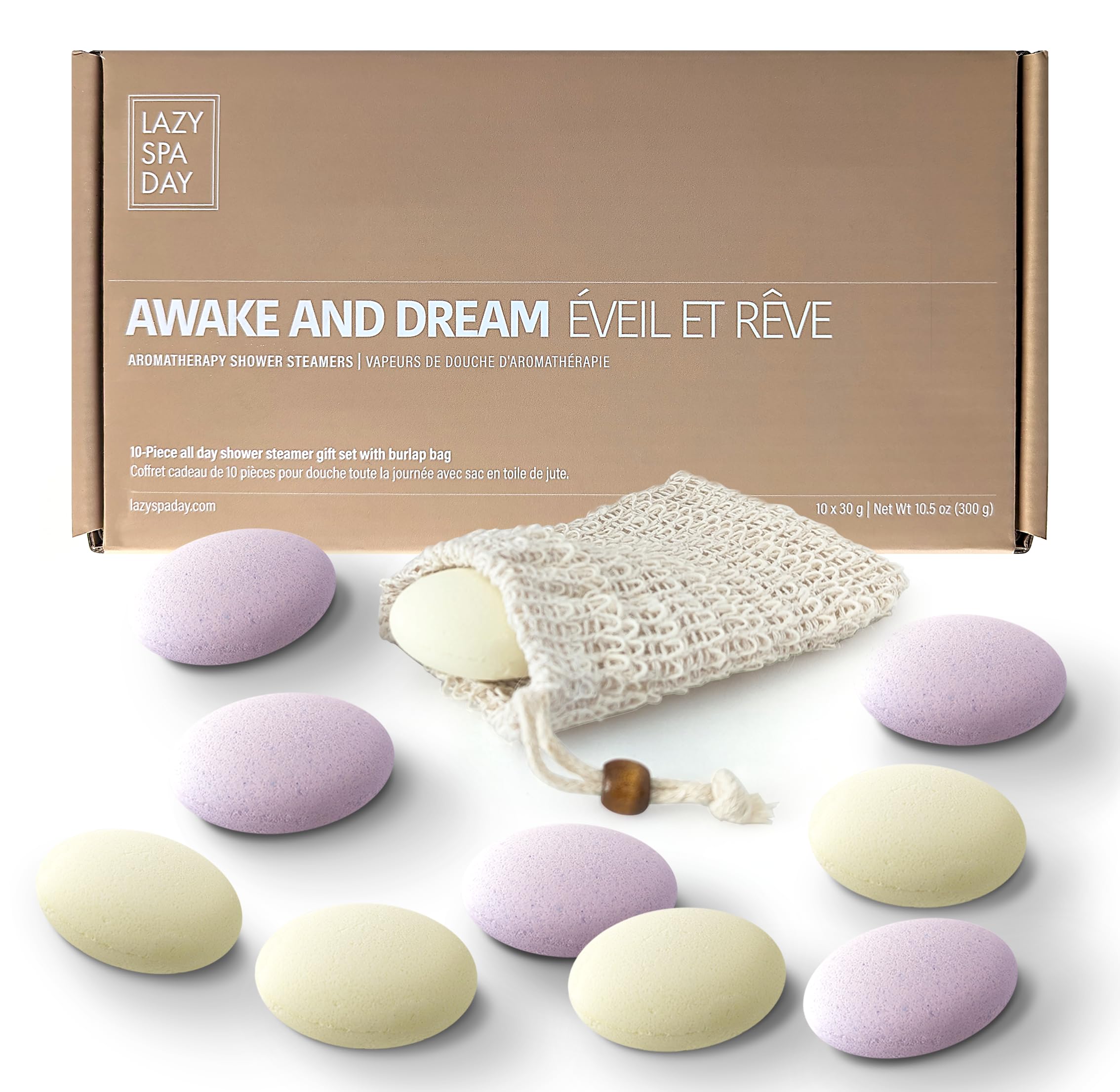Lazy Spa Day Awake & Dream Gift Set — 10-Piece Shower Steamers with Burlap Bag