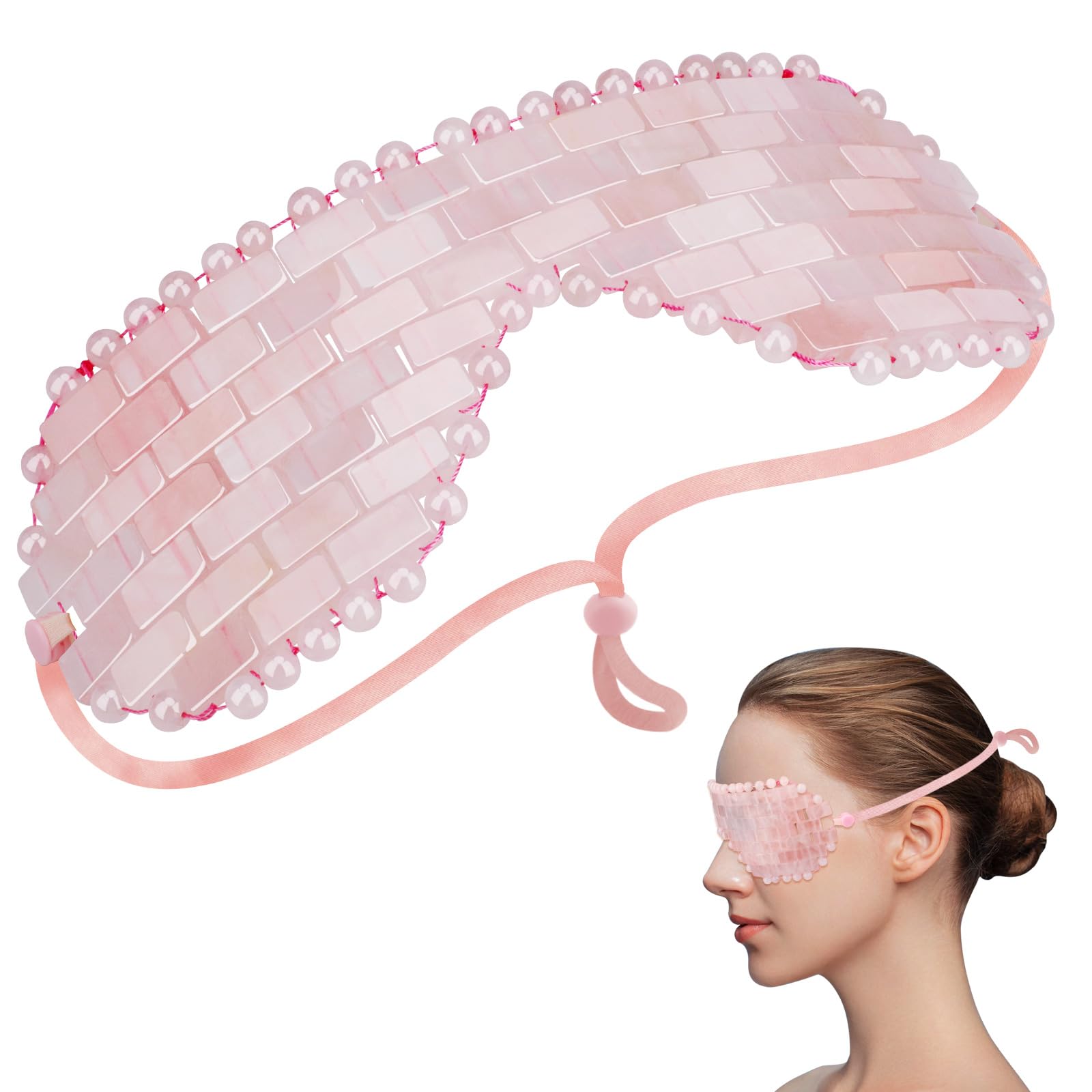 LazyGa Rose Quartz Eye Mask – Hot or Cold Therapy for Puffiness, Dark Circles