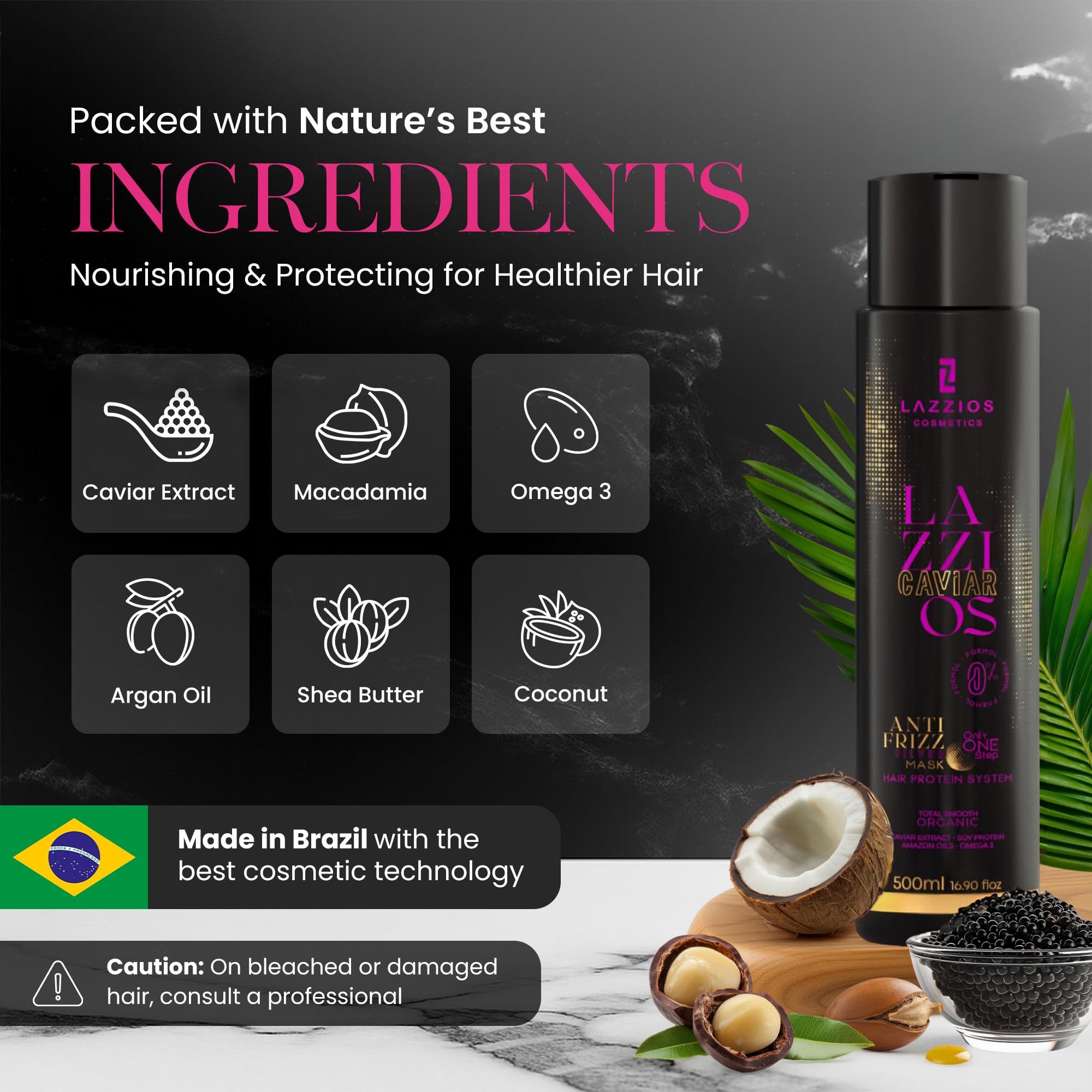 Lazzios Caviar Organic Hair Protein – Formaldehyde-Free Brazilian Keratin Treatment (500 ml)