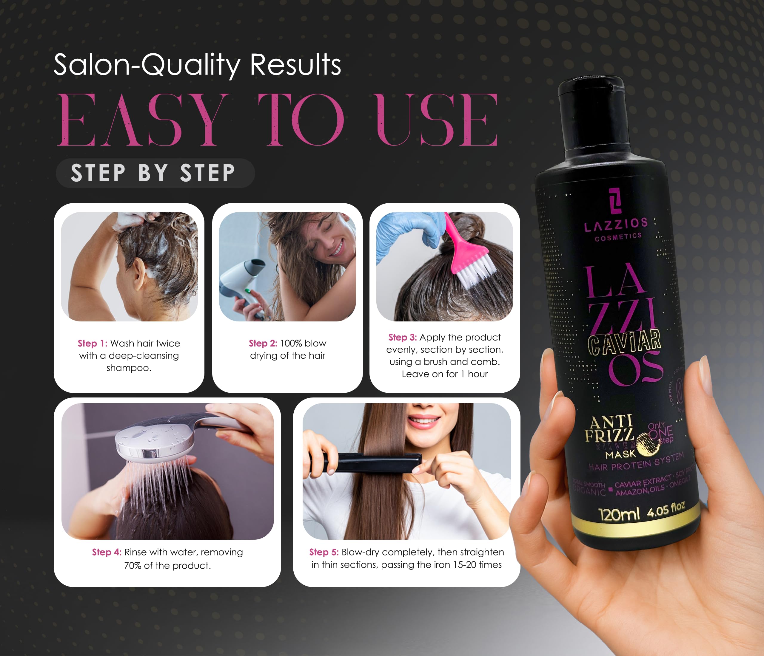 Lazzios Caviar Organic Hair Protein – Formaldehyde-Free Brazilian Keratin Treatment | 120 ml