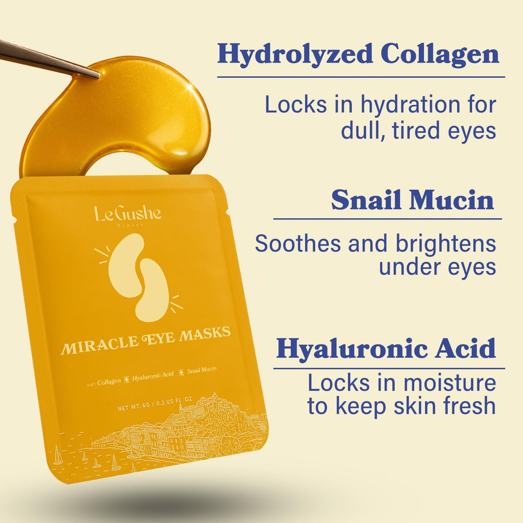 LE GUSHE Gold Under Eye Patches – Hydrating Collagen Masks with Snail Mucin (20 Pairs)