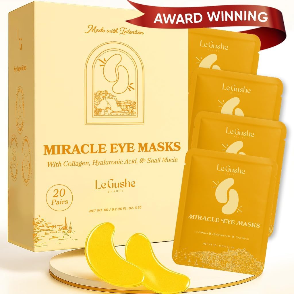 LE GUSHE Gold Under Eye Patches – Hydrating Collagen Masks with Snail Mucin (20 Pairs)