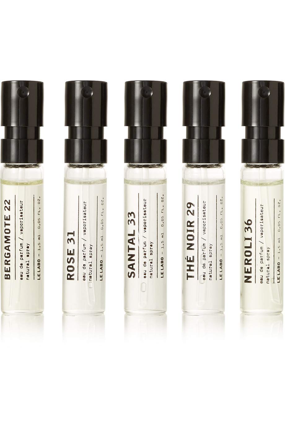 Le Labo Discovery Set Santal 33, Rose 31, Bergamote 22, Neroli 36 & The Noir 29 Sampler – .05 oz Each
