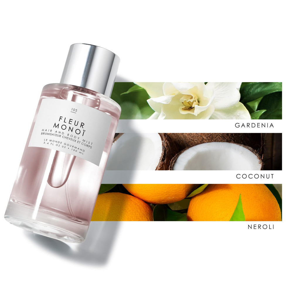 Le Monde Gourmand Fleur Monoi Hair & Body Mist – 3.4oz (100ml) | Gardenia, Coconut & Neroli
