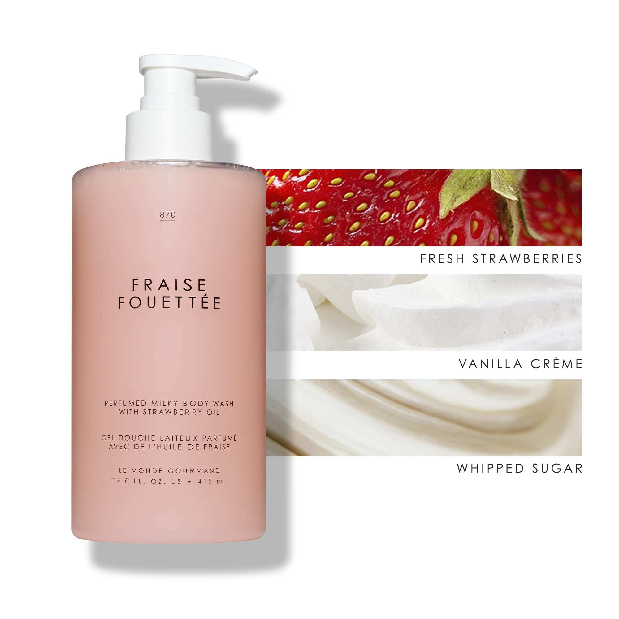 Le Monde Gourmand Strawberry Whipped Milky Body Wash – 14 oz / 414 ml | Vanilla, Strawberry & Sugar Notes | Vegan & Cruelty-Free