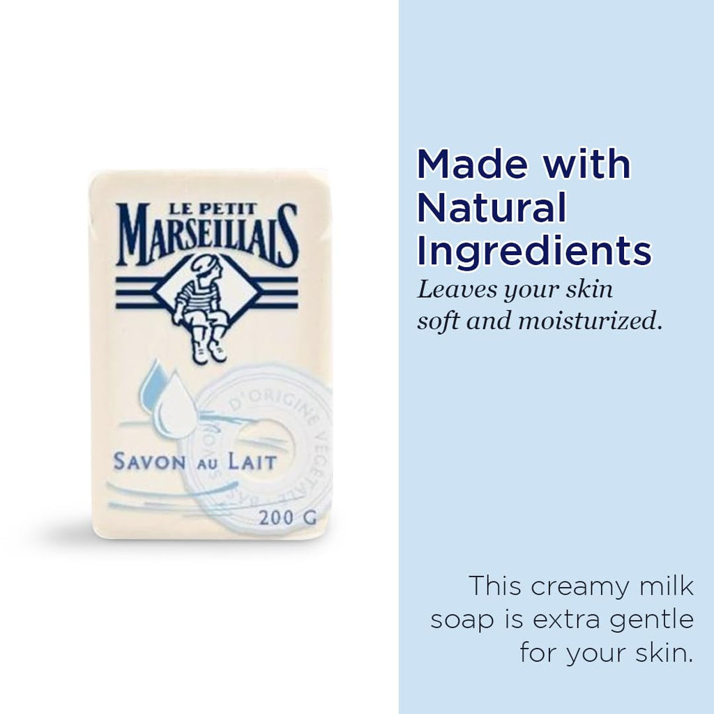 Le Petit Marseillais Lait Solid Soap 200g – Vegetable-Based, Milk Scent, Made in France