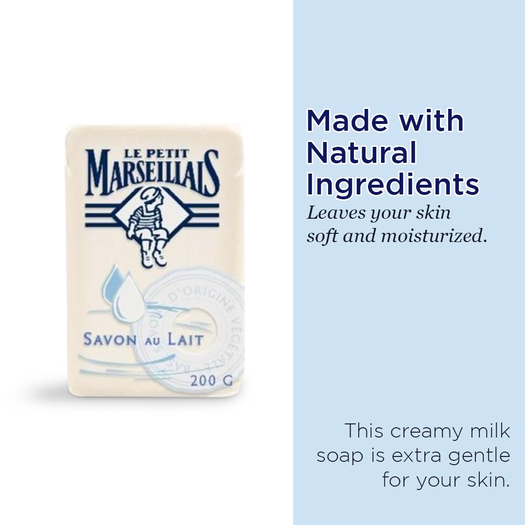 Le Petit Marseillais Lait Solid Soap 200g – Vegetable-Based, Milk Scent, Made in France