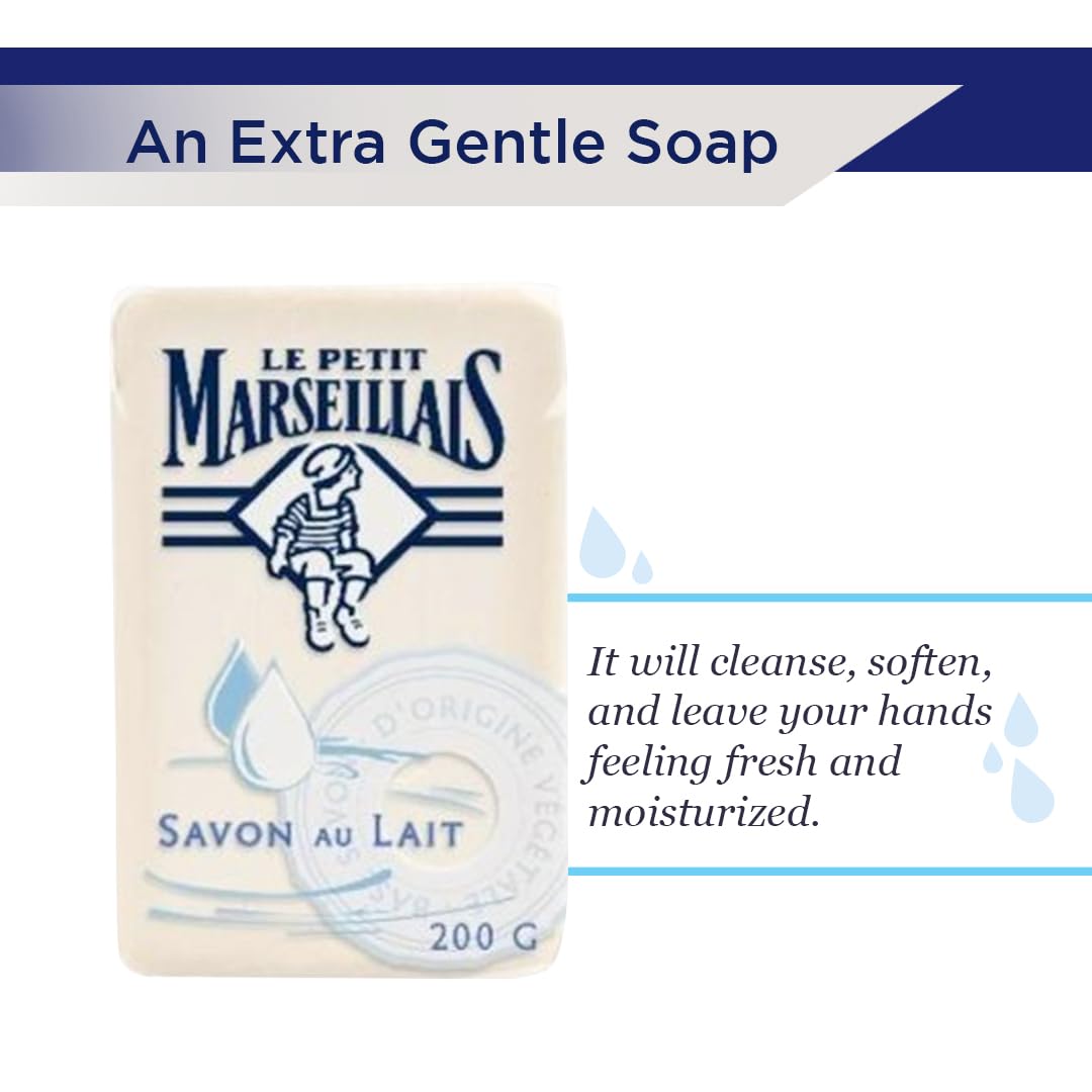 Le Petit Marseillais Lait Solid Soap 200g – Vegetable-Based, Milk Scent, Made in France