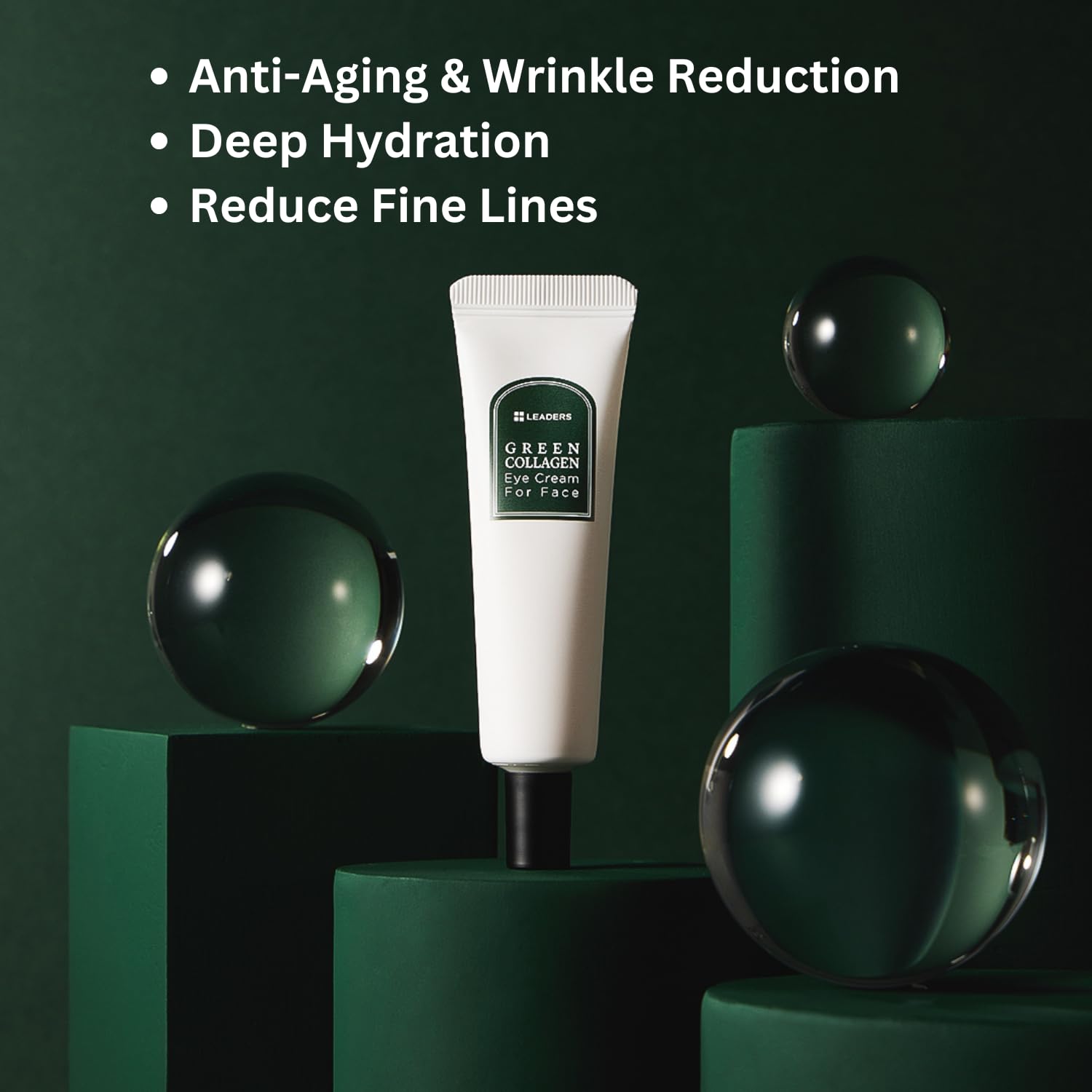 LEADERS Green Collagen Eye Cream for Face – Vegan Anti-Aging Eye Treatment, 30ml