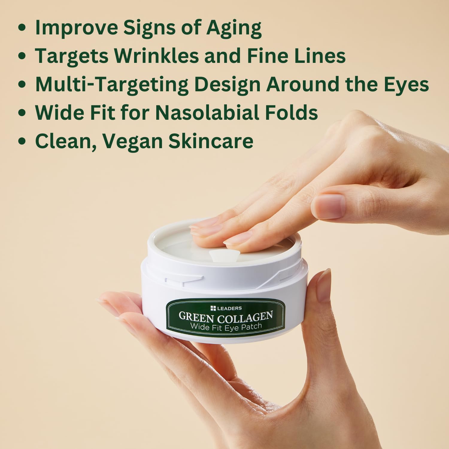 LEADERS Green Collagen Wide Fit Eye Patch – Vegan Hydrogel for Sensitive Skin & Multi-Area Firming