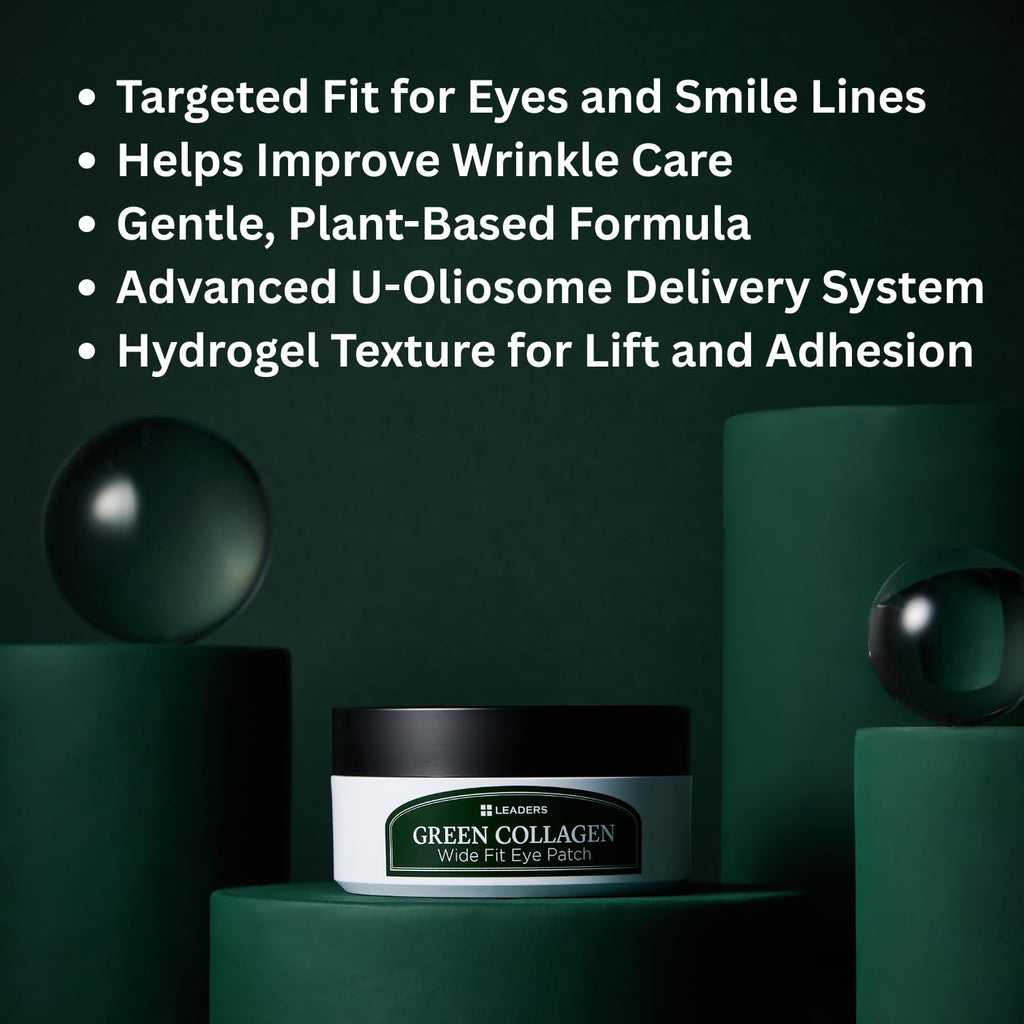 LEADERS Green Collagen Wide Fit Eye Patch – Vegan Hydrogel for Sensitive Skin & Multi-Area Firming