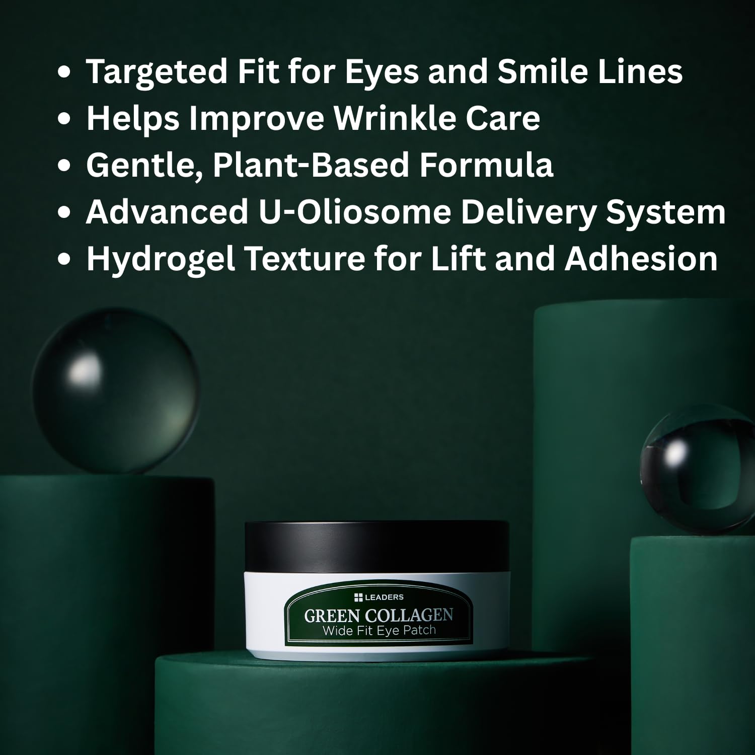 LEADERS Green Collagen Wide Fit Eye Patch – Vegan Hydrogel for Sensitive Skin & Multi-Area Firming