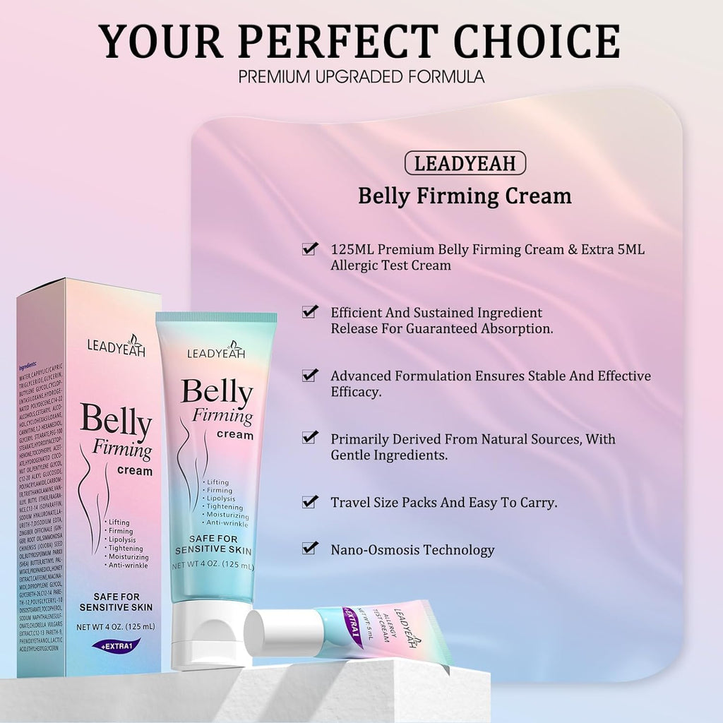 Leadyeah B Flat Belly Firming Cream – Firming, Moisturizing & Lifting for Stomach, Thighs & Butt (125 ml + 5 ml)
