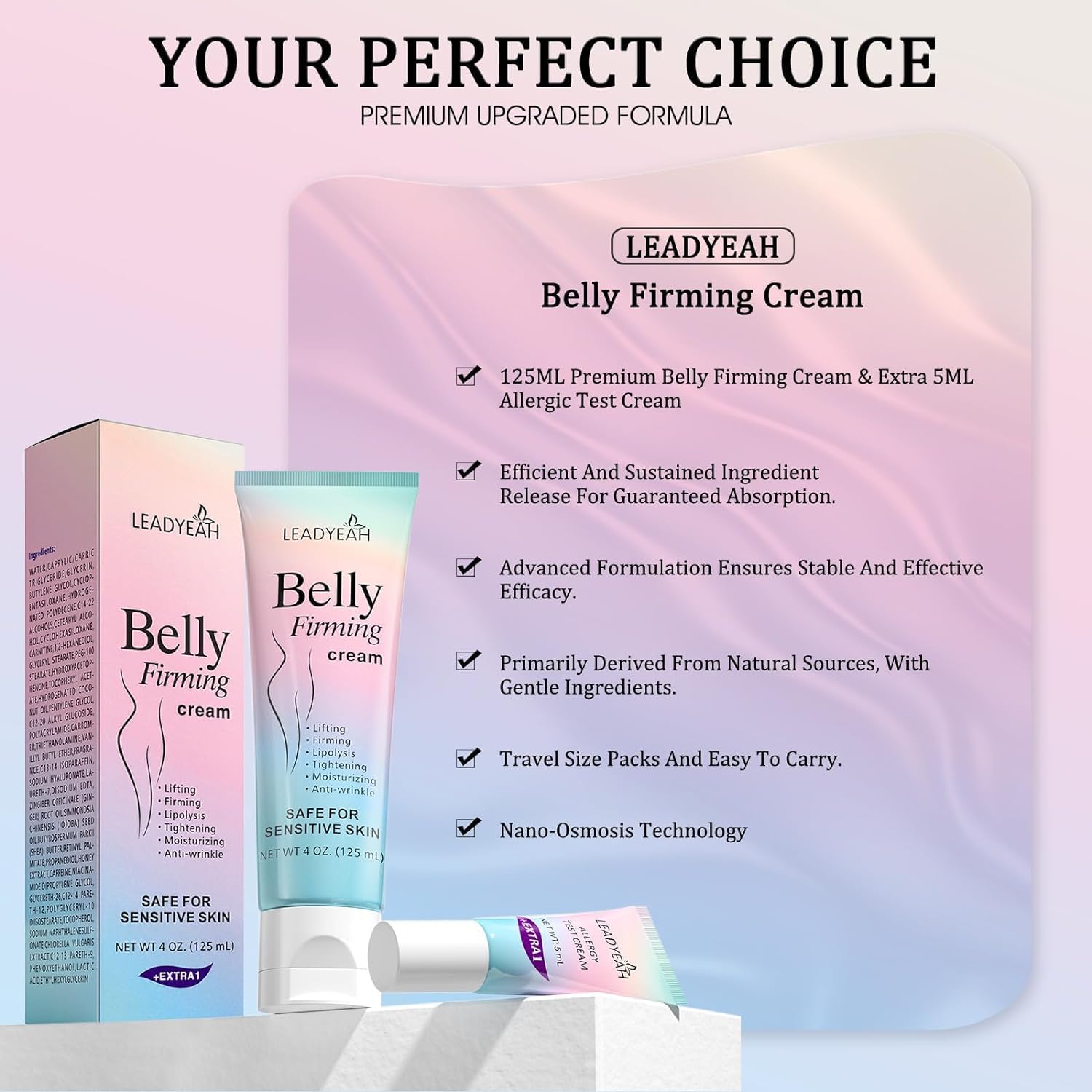 Leadyeah B Flat Belly Firming Cream – Firming, Moisturizing & Lifting for Stomach, Thighs & Butt (125 ml + 5 ml)