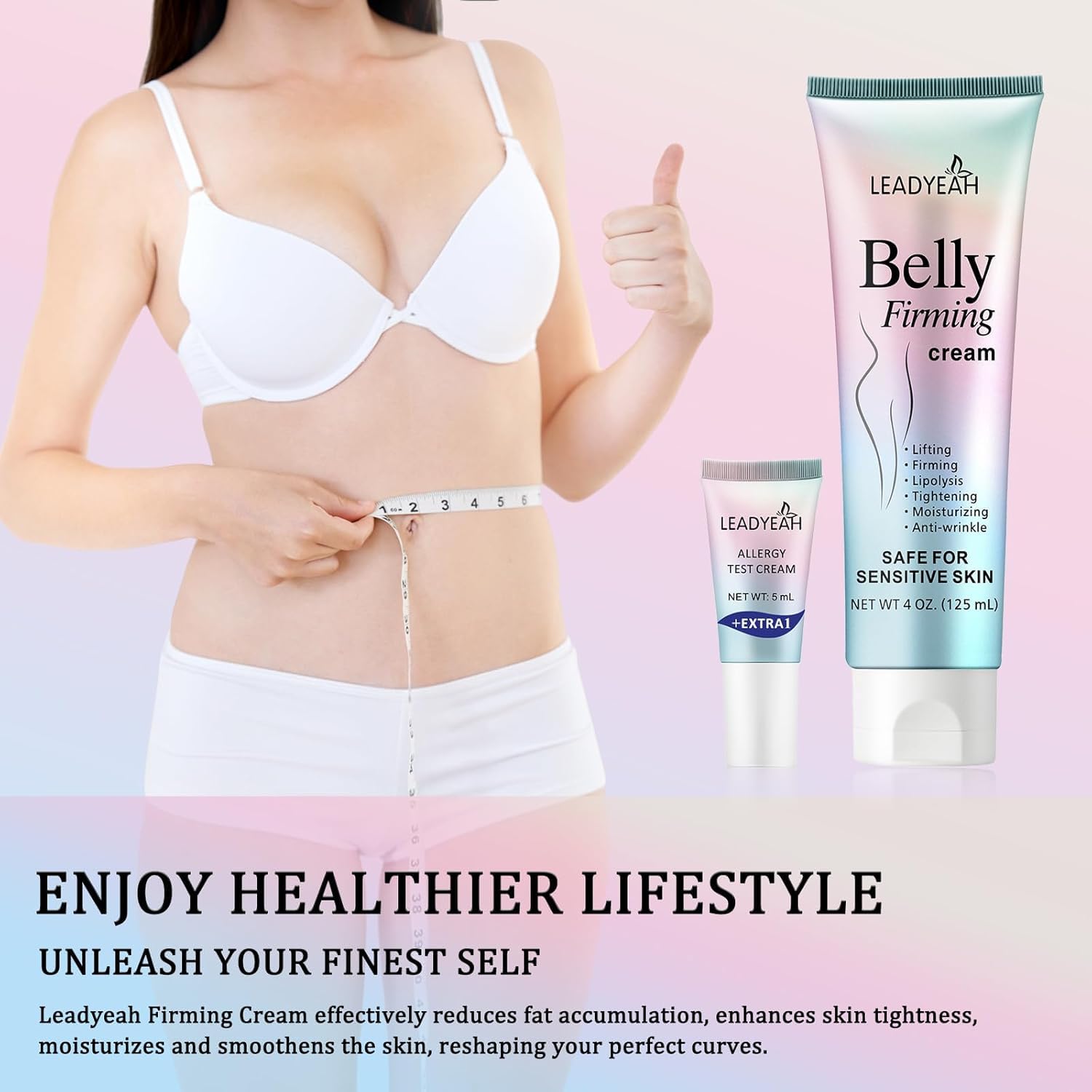 Leadyeah B Flat Belly Firming Cream – Firming, Moisturizing & Lifting for Stomach, Thighs & Butt (125 ml + 5 ml)