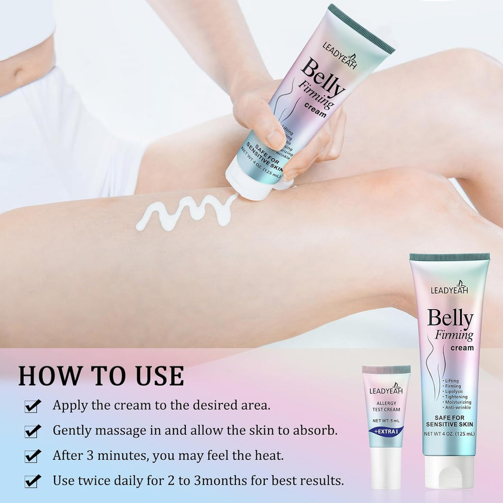 Leadyeah B Flat Belly Firming Cream – Firming, Moisturizing & Lifting for Stomach, Thighs & Butt (125 ml + 5 ml)