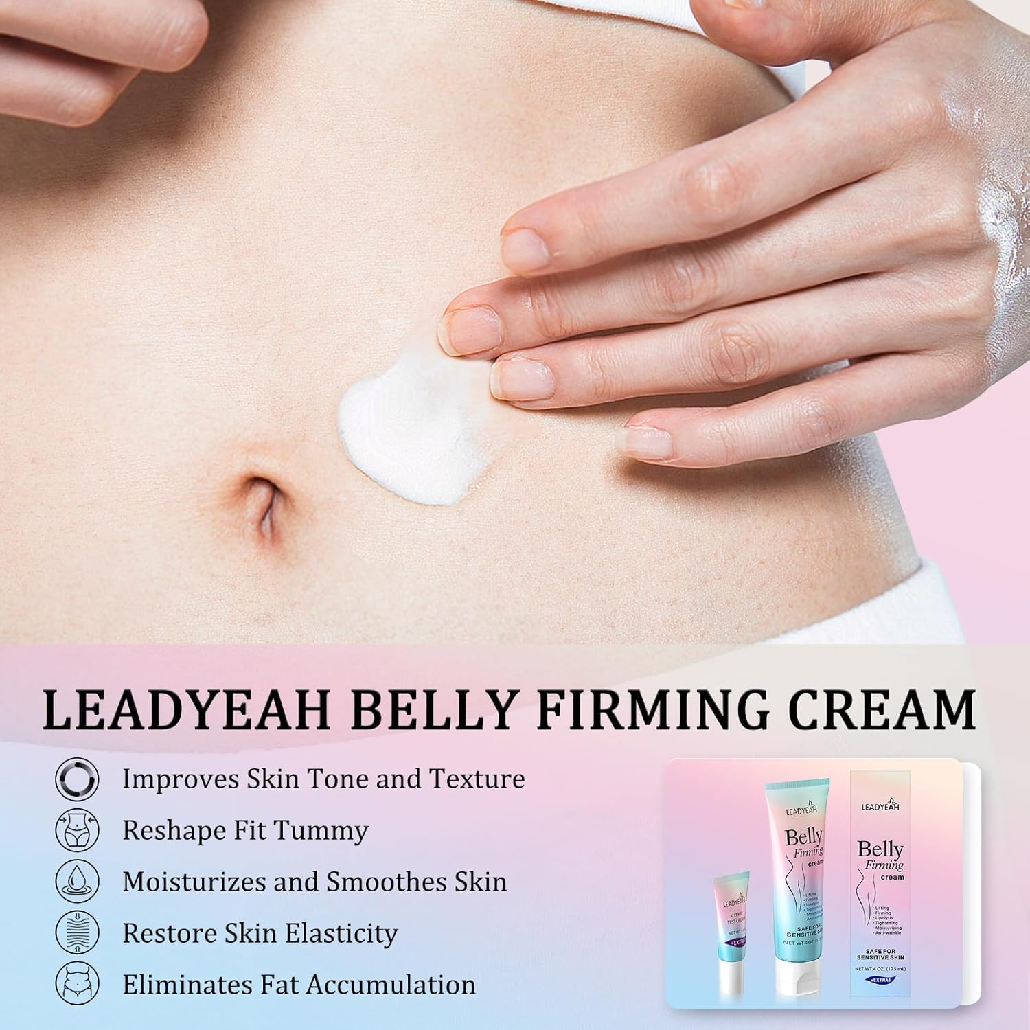 Leadyeah B Flat Belly Firming Cream – Firming, Moisturizing & Lifting for Stomach, Thighs & Butt (125 ml + 5 ml)