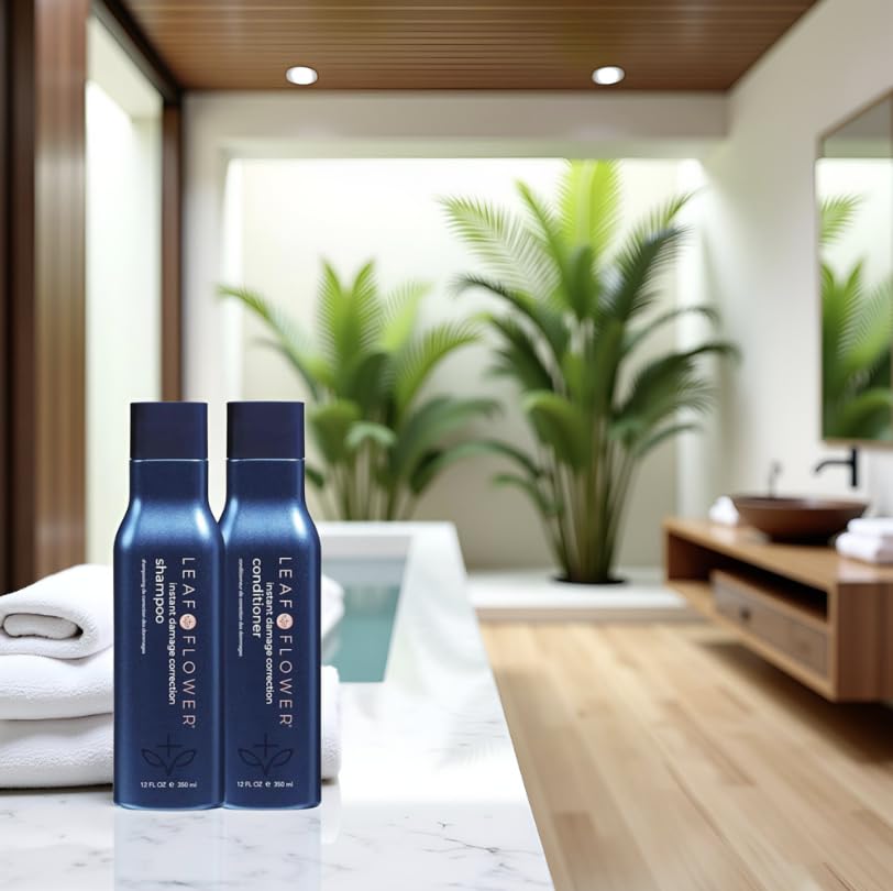 Leaf & Flower Shampoo & Conditioner Duo – 12 oz Blue Packaging for Damage Repair and Gentle Care