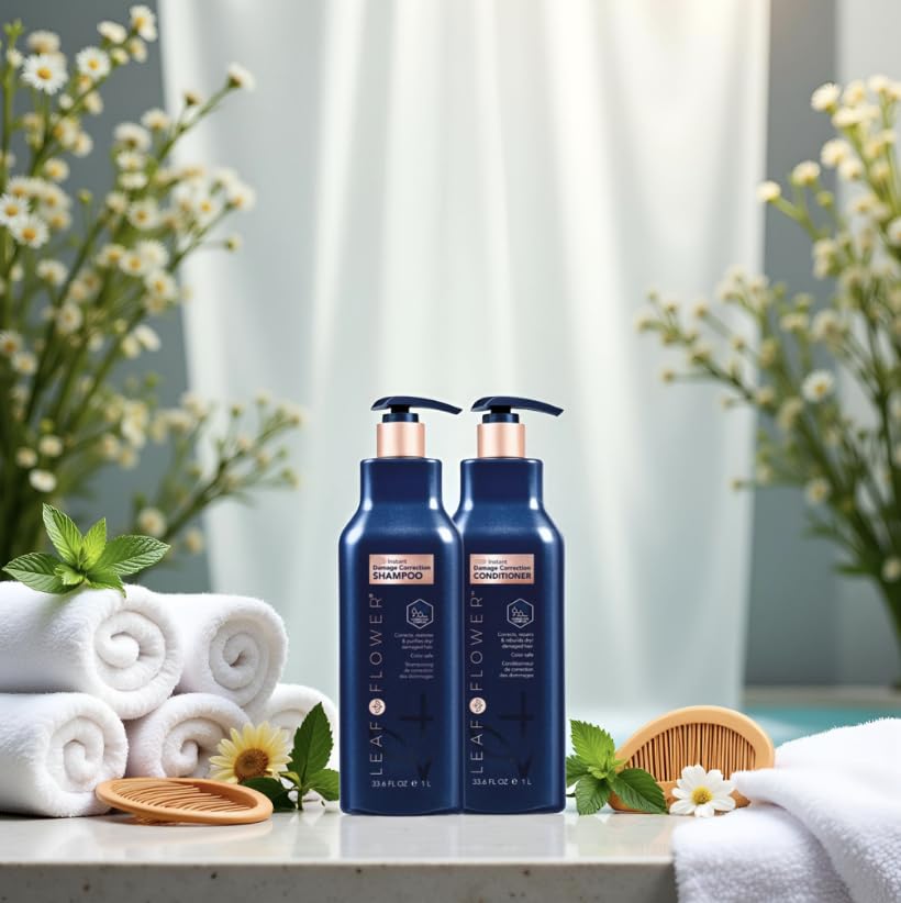 Leaf & Flower Shampoo & Conditioner Duo 33.6 oz – Blue Packaging, Damage Correction