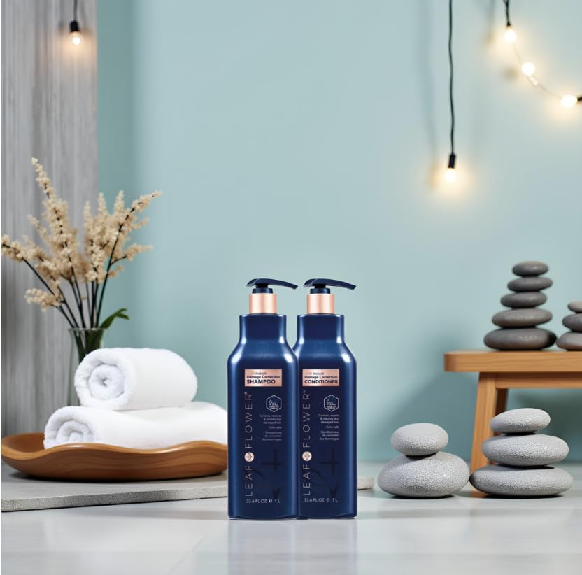 Leaf & Flower Shampoo & Conditioner Duo 33.6 oz – Blue Packaging, Damage Correction