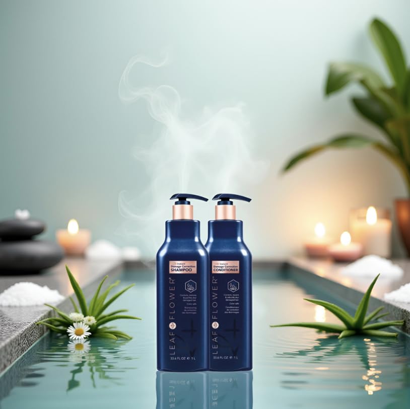 Leaf & Flower Shampoo & Conditioner Duo 33.6 oz – Blue Packaging, Damage Correction