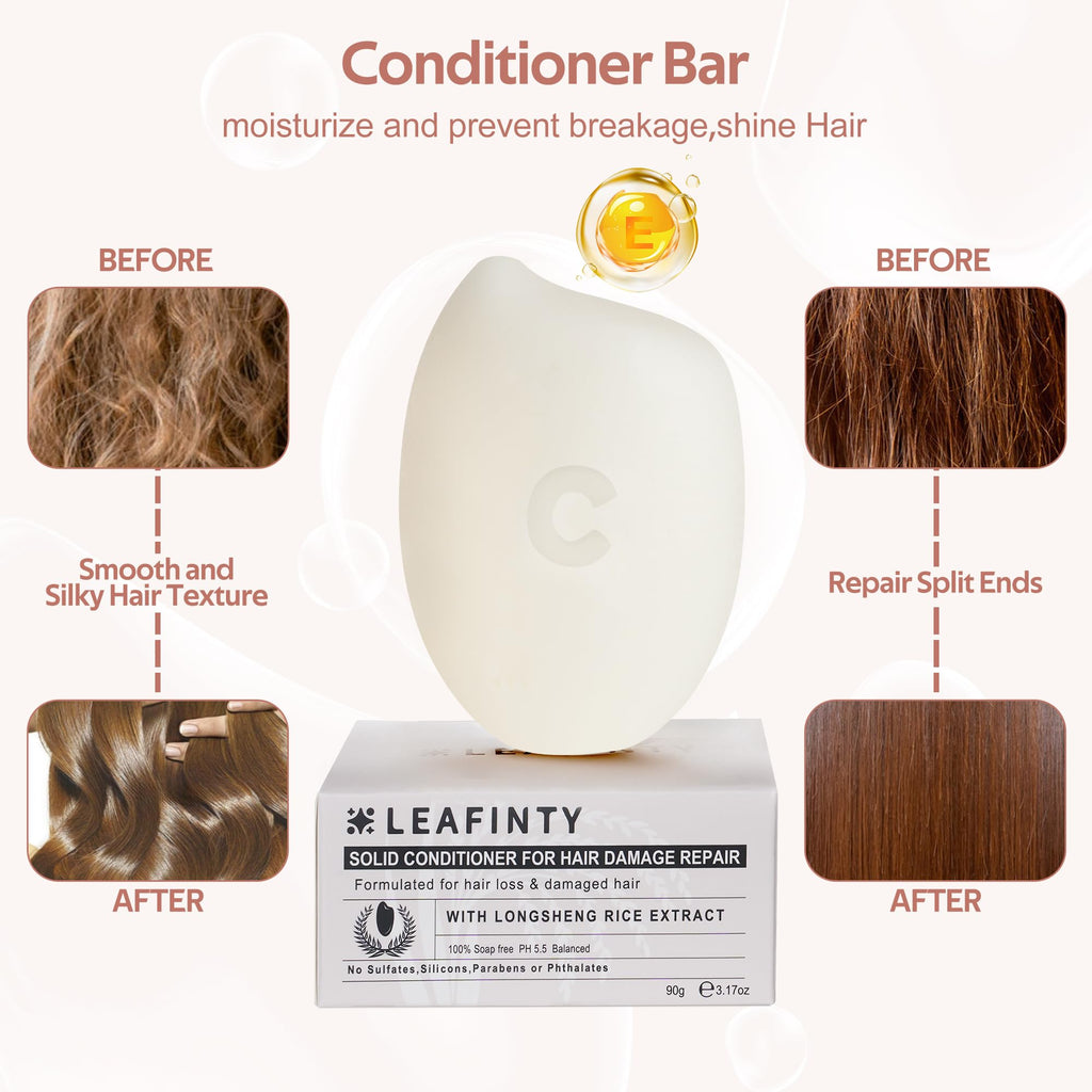 Leafinty Rice Water Shampoo & Conditioner Bar for Hair Growth – Vegan, Natural, Thickening & Strengthening | 6.7 oz