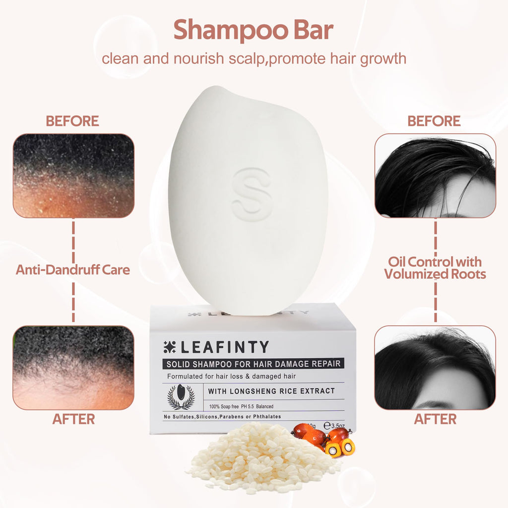 Leafinty Rice Water Shampoo & Conditioner Bar for Hair Growth – Vegan, Natural, Thickening & Strengthening | 6.7 oz