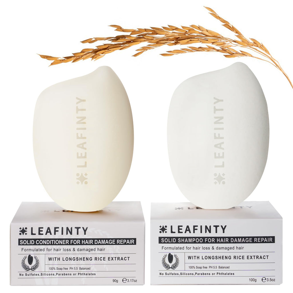 Leafinty Rice Water Shampoo & Conditioner Bar for Hair Growth – Vegan, Natural, Thickening & Strengthening | 6.7 oz