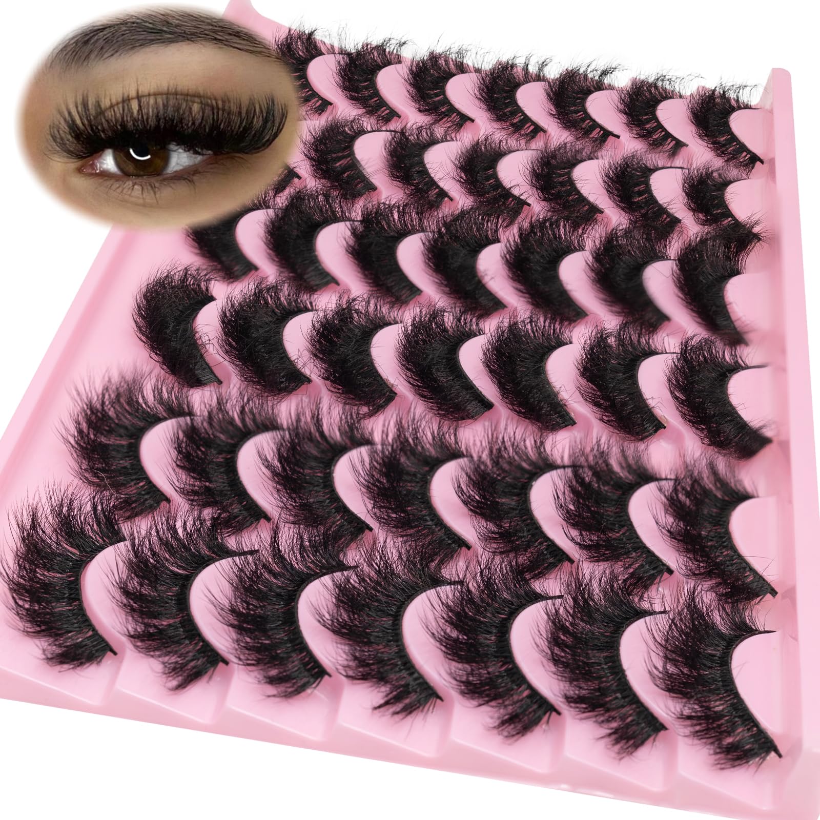 LEAFMOON Wispy Mink Lashes – 21 Pairs, 3 Styles, 8D Volume, 14–18mm Cat-Eye