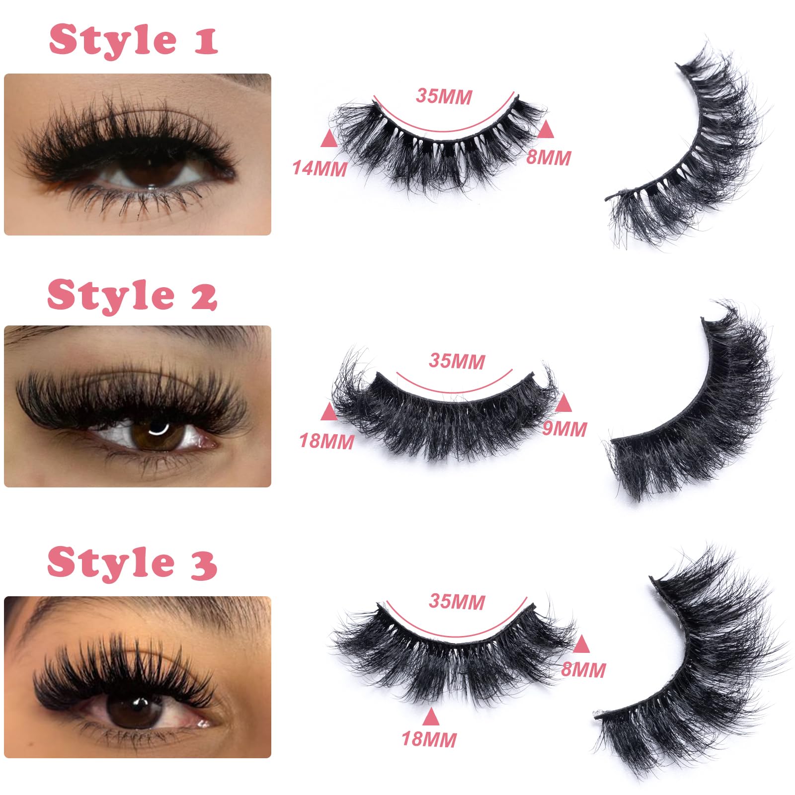 LEAFMOON Wispy Mink Lashes – 21 Pairs, 3 Styles, 8D Volume, 14–18mm Cat-Eye