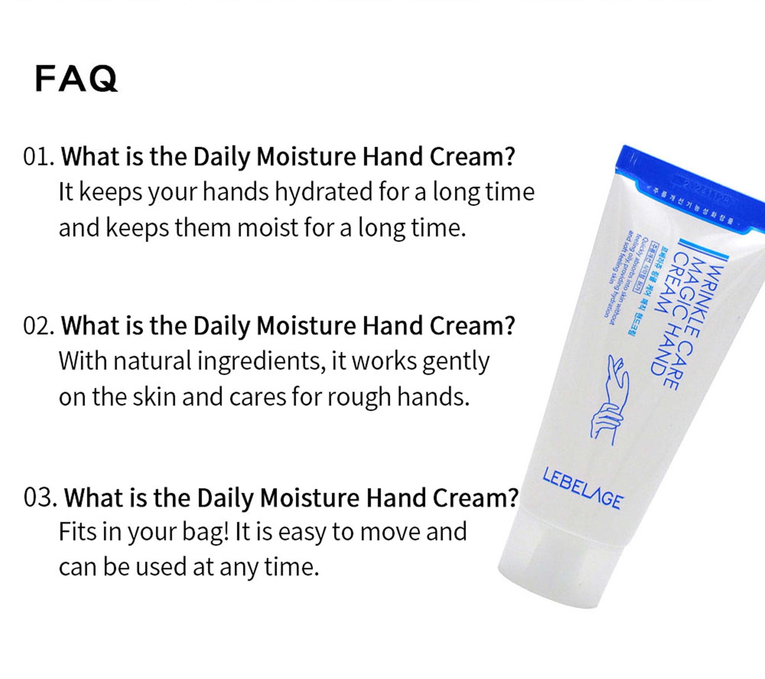LEBELAGE Daily Moisturizing Hand Cream – Fast-Absorbing, Non-Greasy, Niacinamide & Adenosine (3.38 oz)