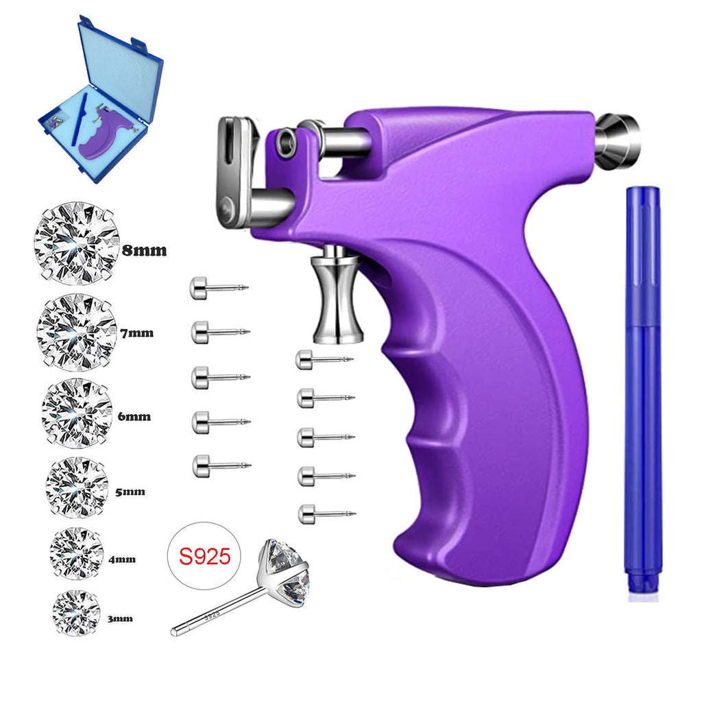 LECIEL Reusable Ear Piercing Gun Kit – 16 Pairs Stud Earrings (6 Sterling Silver + 10 Gun Studs)